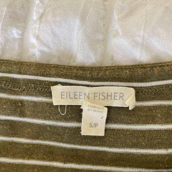 Eileen Fisher Olive Striped Long Sleeve Top - Picture 5 of 8